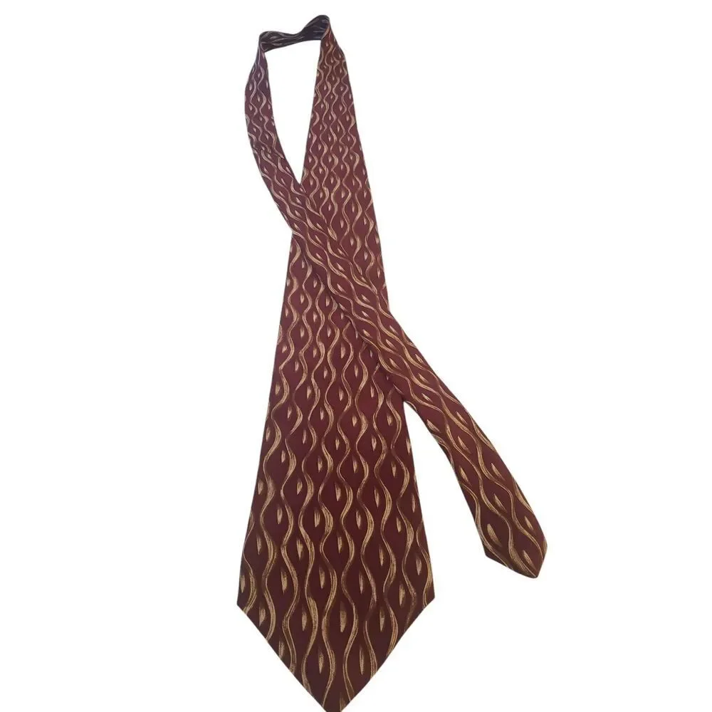 Ralph Lauren Chaps Neck Tie Mens Burgundy Tan Abstract Business‎ Church Preppy